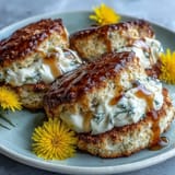 Delicate honey scones studded with bright dandelion petals, served warm with rich clotted cream for a floral spring brunch.