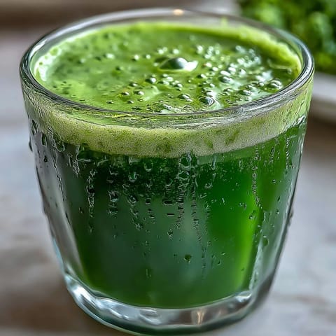 A vibrant Cabbage and Kale Detox Juice in a glass, ready to drink.