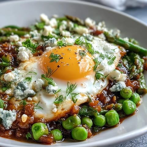 Vibrant Pea and Broad Bean Shakshuka with runny eggs in a skillet.