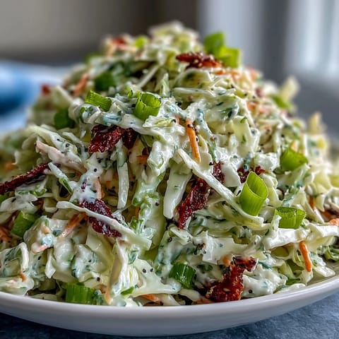 Closeup of vibrant, creamy Best Cabbage Coleslaw with a tangy dressing.