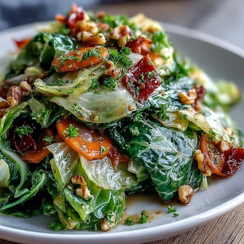 Tender, sautéed Cooked and Loved Cabbage Salad, bursting with fresh herbs and vibrant color.