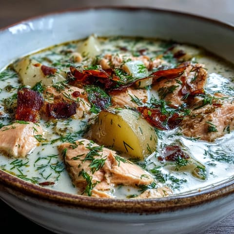 Steaming Finnish Salmon Soup featuring bright green dill, soft leeks, and carrots in a cozy setting.