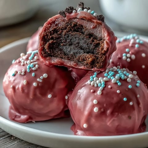 Glazed Oreo Truffle Balls feature a smooth pink candy shell with a crunchy chocolate cookie center, perfect for parties.