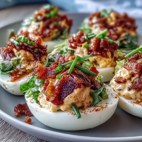 BLT Deviled Eggs Crispy Bacon