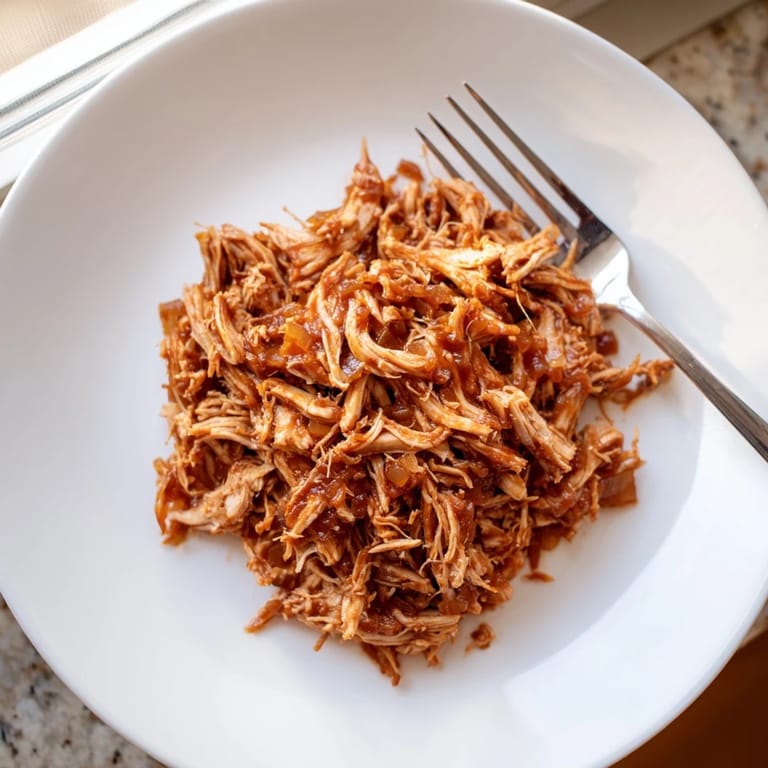Slow-cooked BBQ Pulled Chicken shredded and tossed in tangy barbecue sauce, served hot from the Dutch oven.