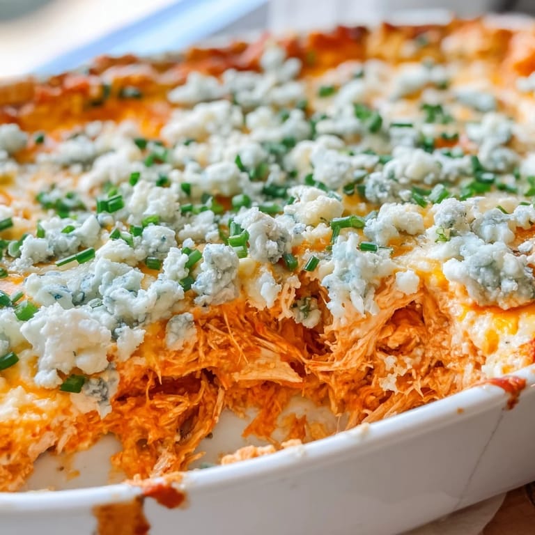 Freshly baked Buffalo Chicken Dip served with crisp celery sticks and tortilla chips. 