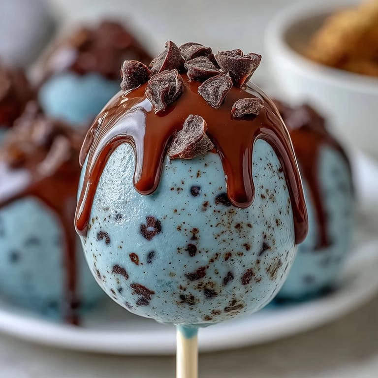 Festive robins egg blue cake pops dipped in chocolate, speckled for a charming Easter or spring celebration treat.  