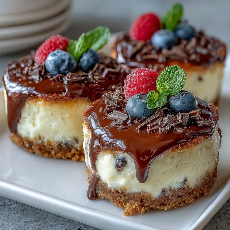 Bite-sized cheesecakes with a buttery graham cracker crust, garnished with colorful fruit preserves for a delightful dessert display.