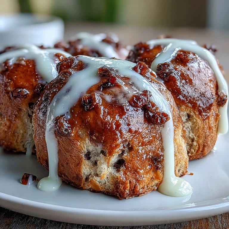 Golden-baked Hot Cross Buns with Orange Glaze, their cross pattern piped neatly and glistening with sweet orange icing.  