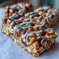 Nut-free granola bars with honey and oats, golden and chewy, packed with pumpkin seeds and dried cranberries for a wholesome snack.