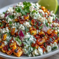 Mexican Street Corn Salad: Charred kernels, creamy dressing, cotija, and lime.